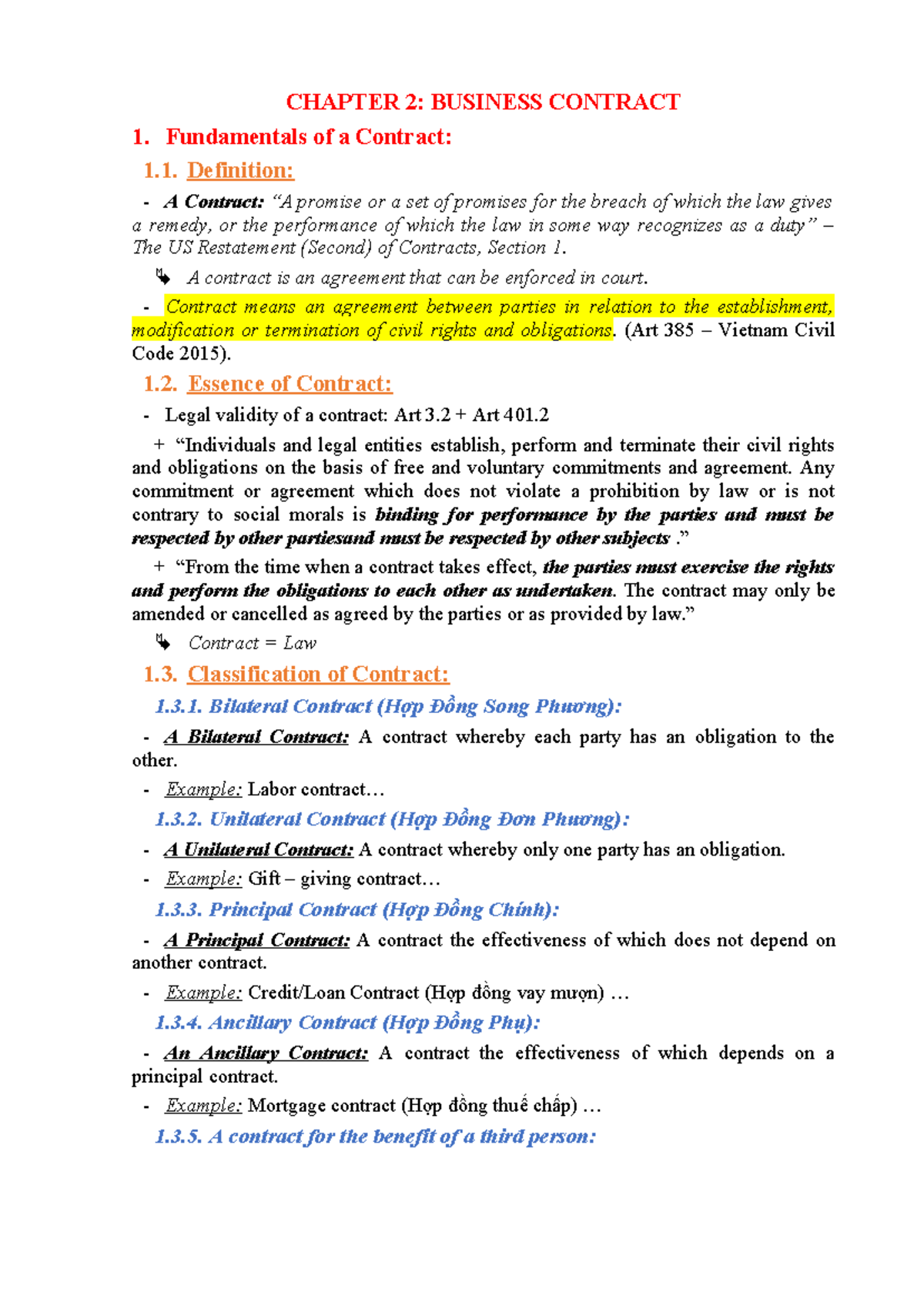Chapter 2 - Business Contracts Overview and Legal Validity - Studocu