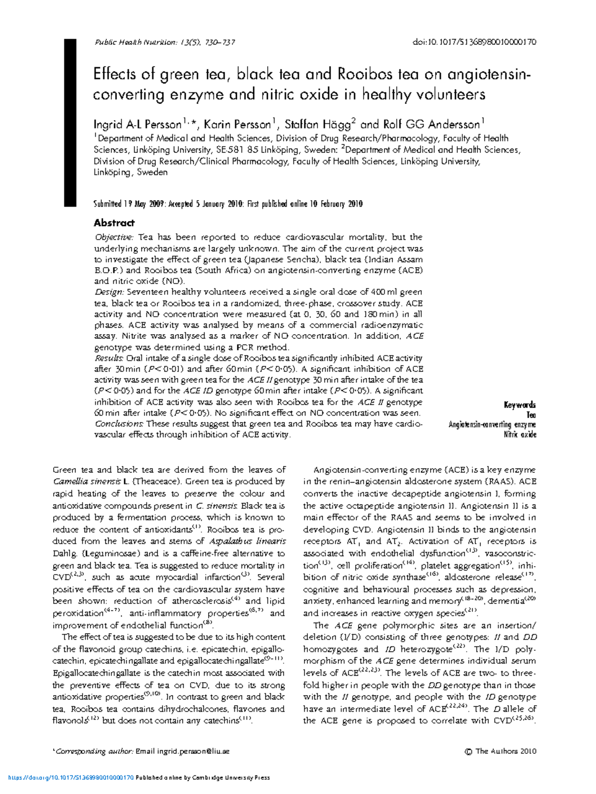 Effects of green tea black tea and rooibos tea on angiotensin ...