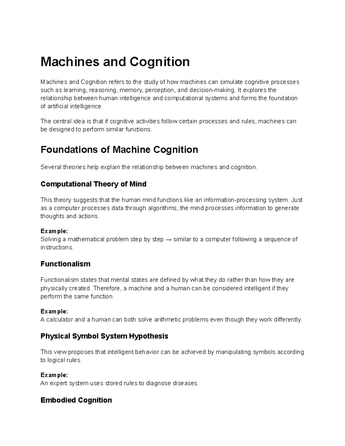 Machines and Cognition: Exploring AI and Cognitive Processes - Studocu