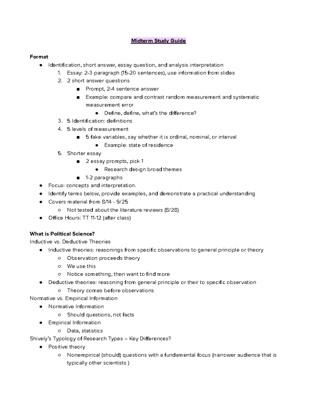 Midterm Study Guide: Understanding Political Science Research Methods ...