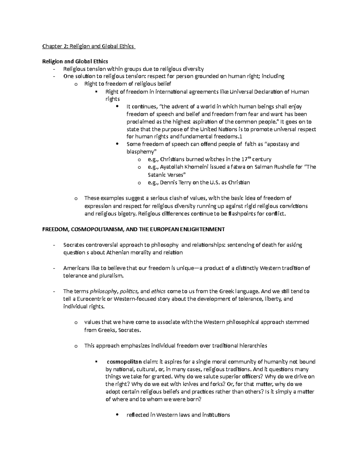 Ethics CH 2-3: Religion, Global Ethics, and Relativism Insights - Studocu