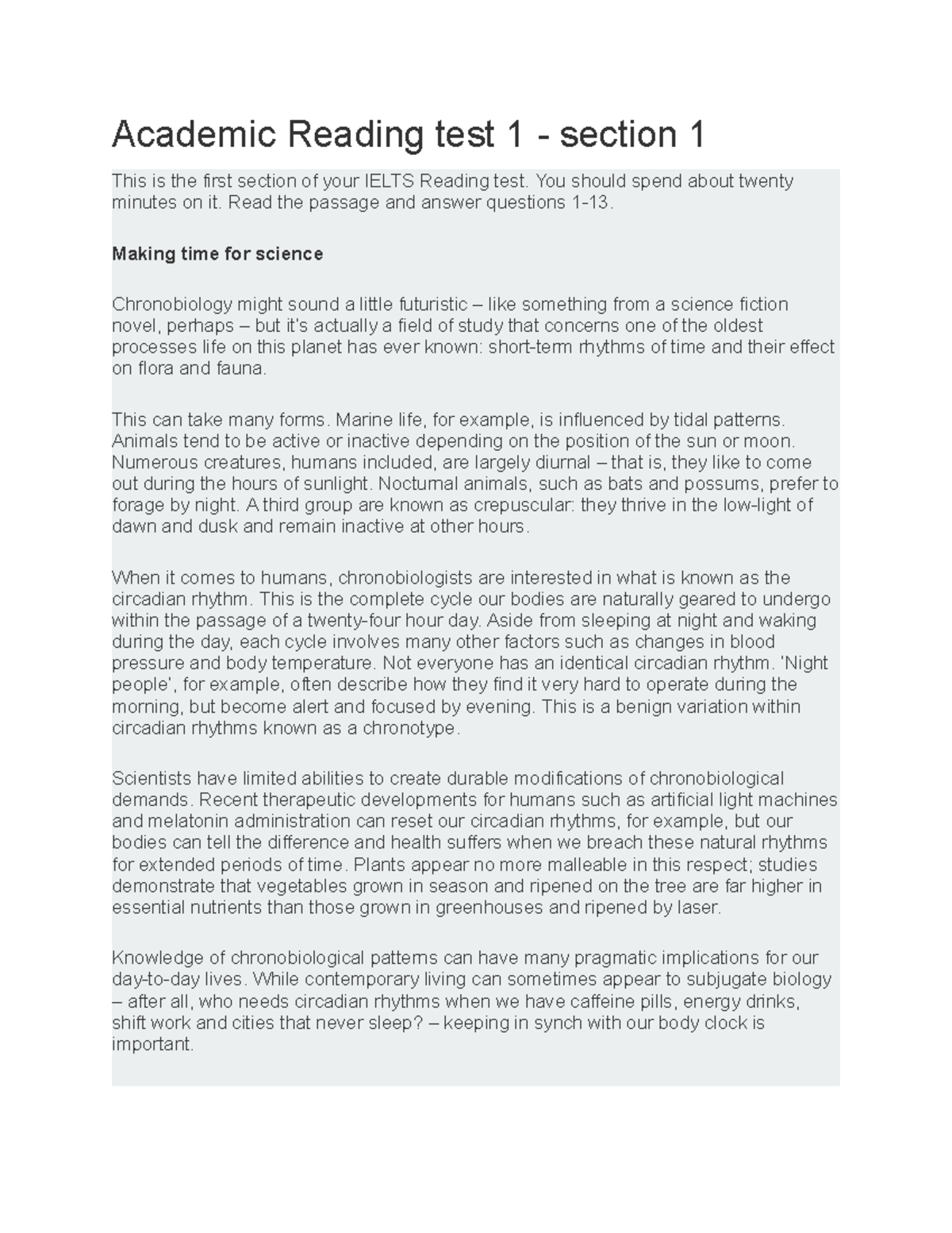 IELTS Academic Reading Test 1: Sections 1 & 2 Overview - Studocu