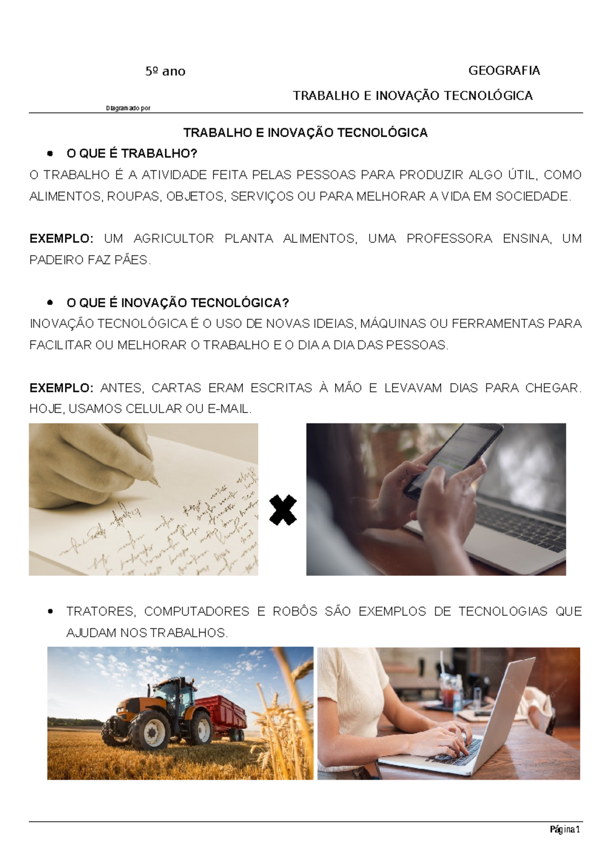 5º ANO - Geografia - Trabalho e Inovação Tecnológica - Studocu