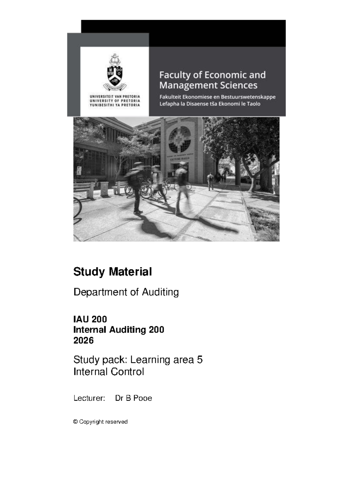 IAU 200 Internal Auditing Study Pack: Learning Area 5 - Studocu