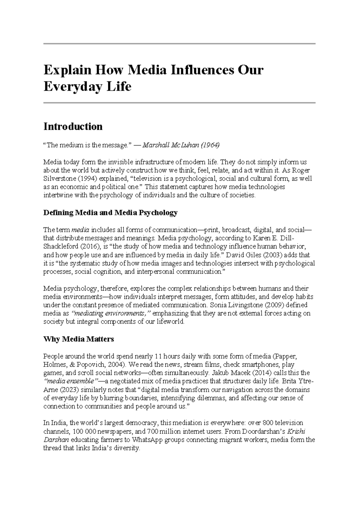 Media Influence on Everyday Life: Insights and Theories - Studocu