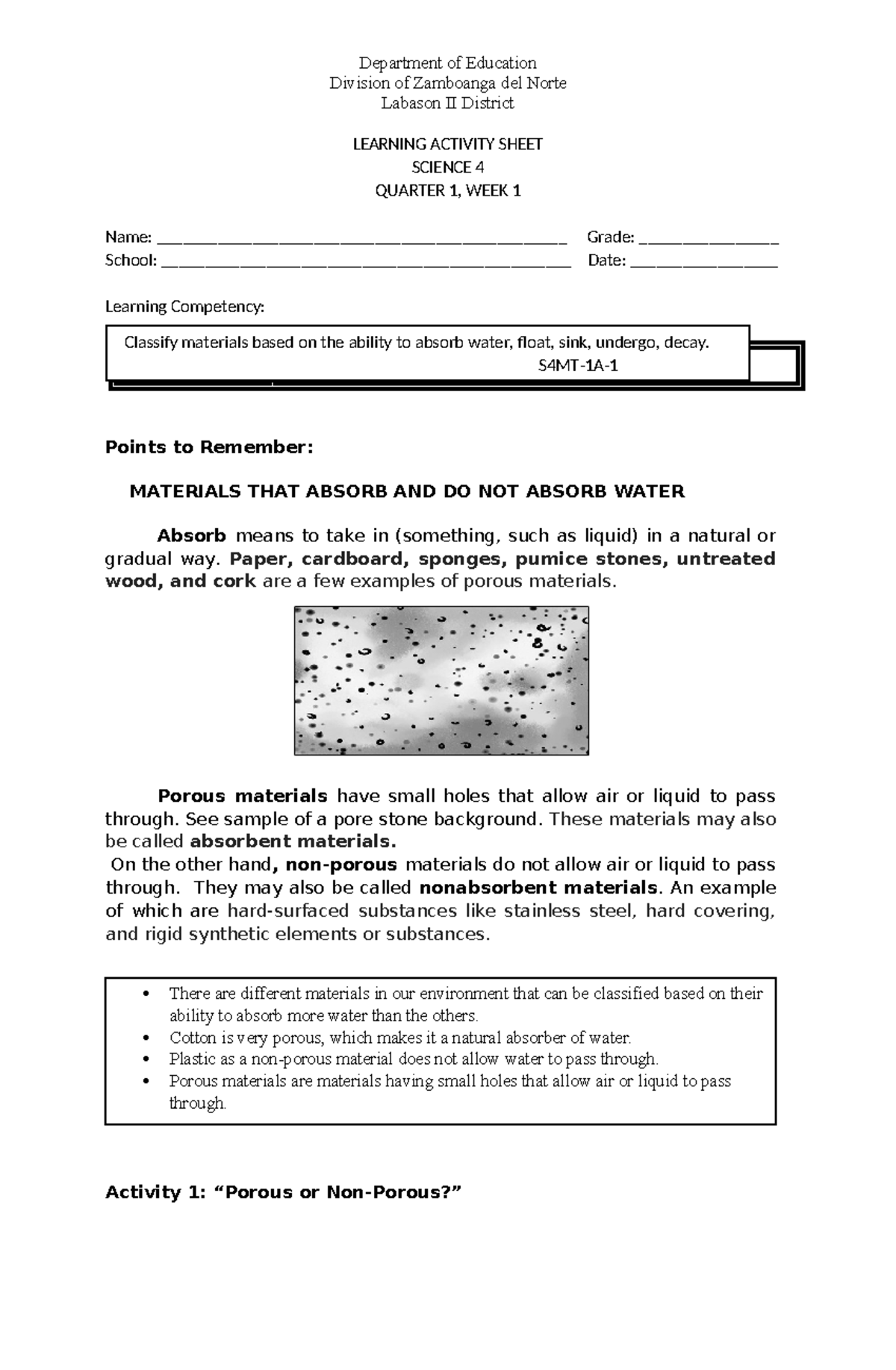 Las Science 4 Q1 W1 1 This Is A Las For You To Look On Your Next