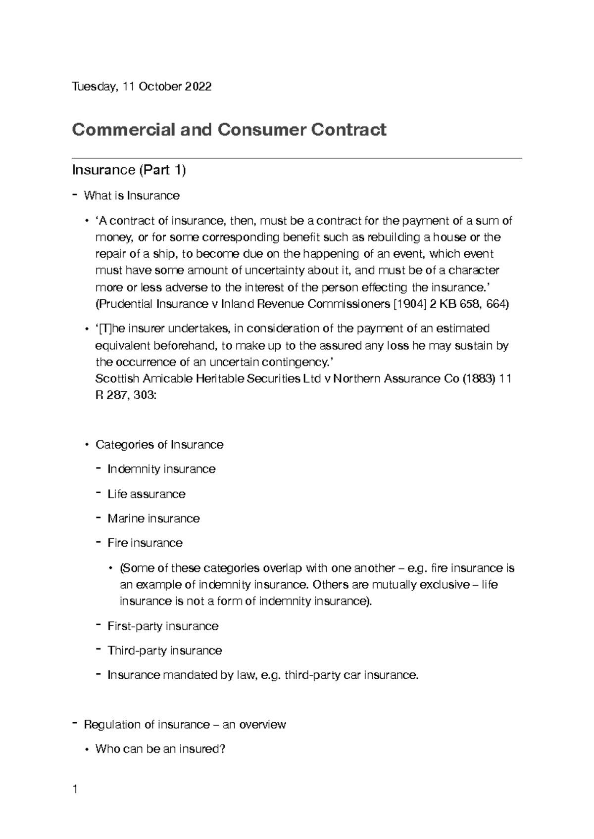 Commercial and Consumer Contracts: Insurance 1 Overview and Insights ...