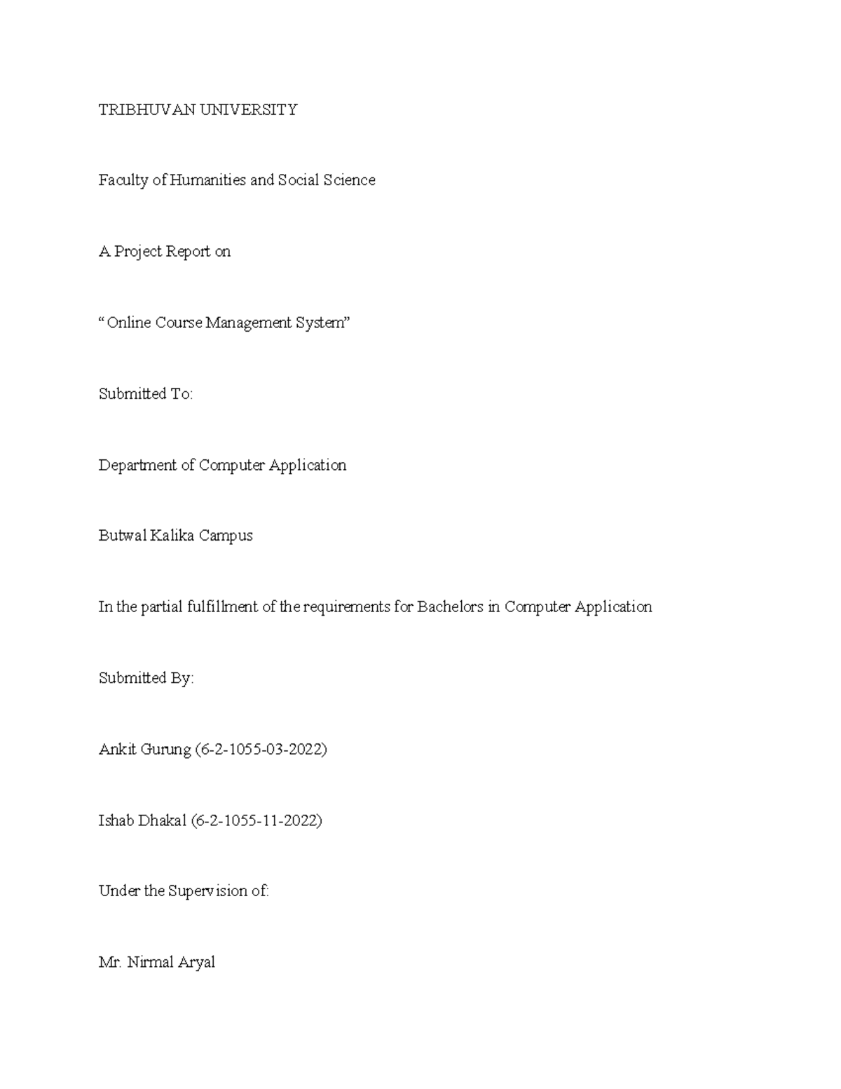 Online Course Management System Project Report - BCA 2025 - Studocu