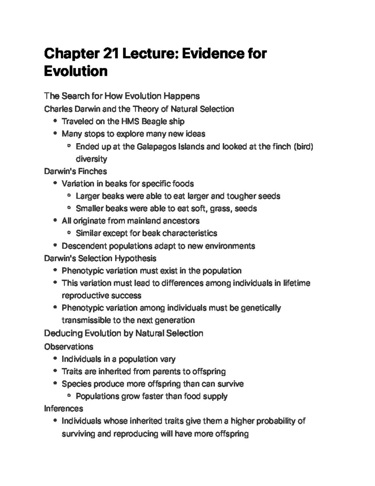 Chapter 21 Lecture Evidence for Evolution - C h a p te r 2 1 Le c t u ...