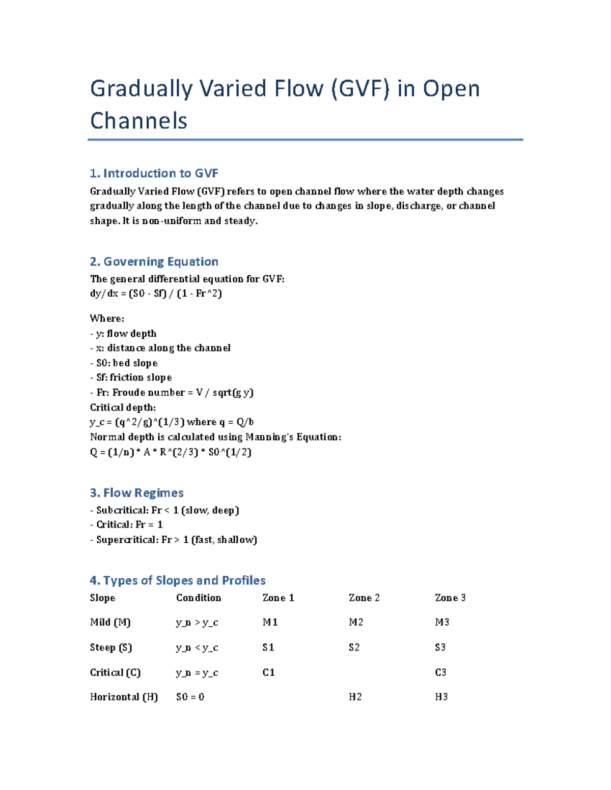GVF Notes & Solved Examples for Open Channels (ENG 101) - Studocu