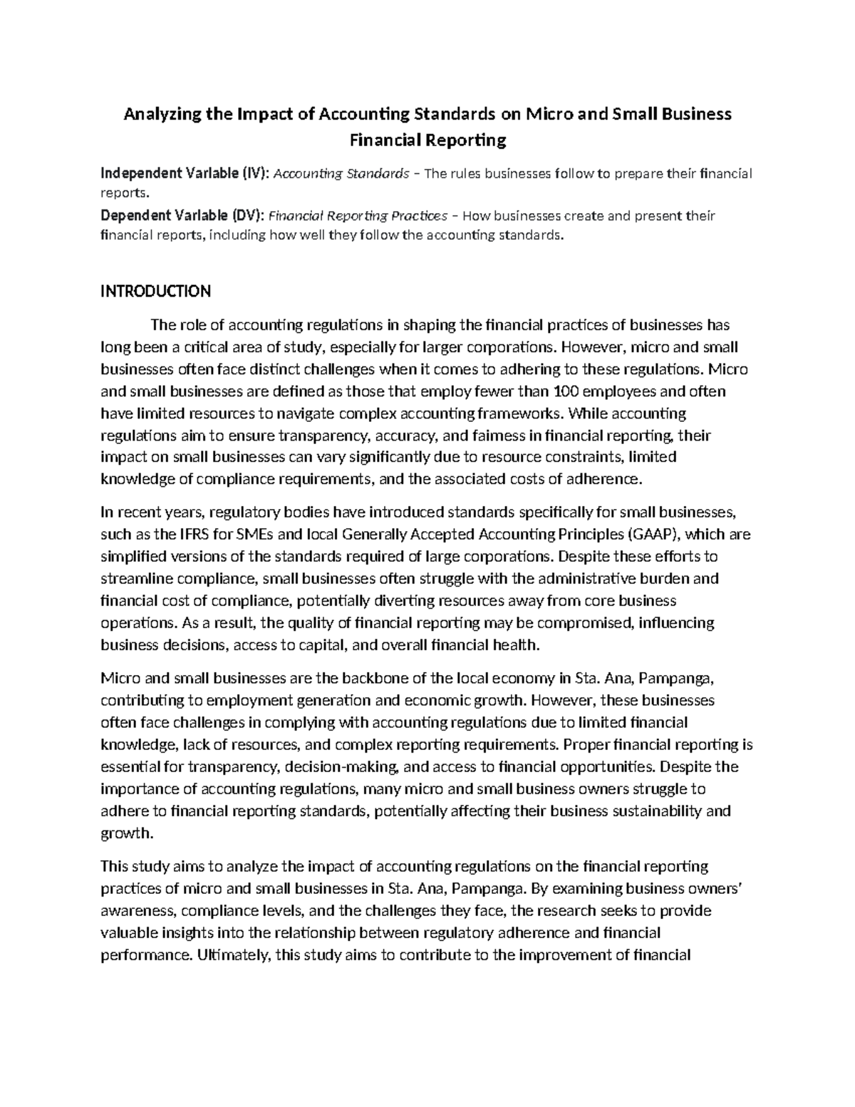 Impact of Accounting Regulations on Micro & Small Business Reporting ...