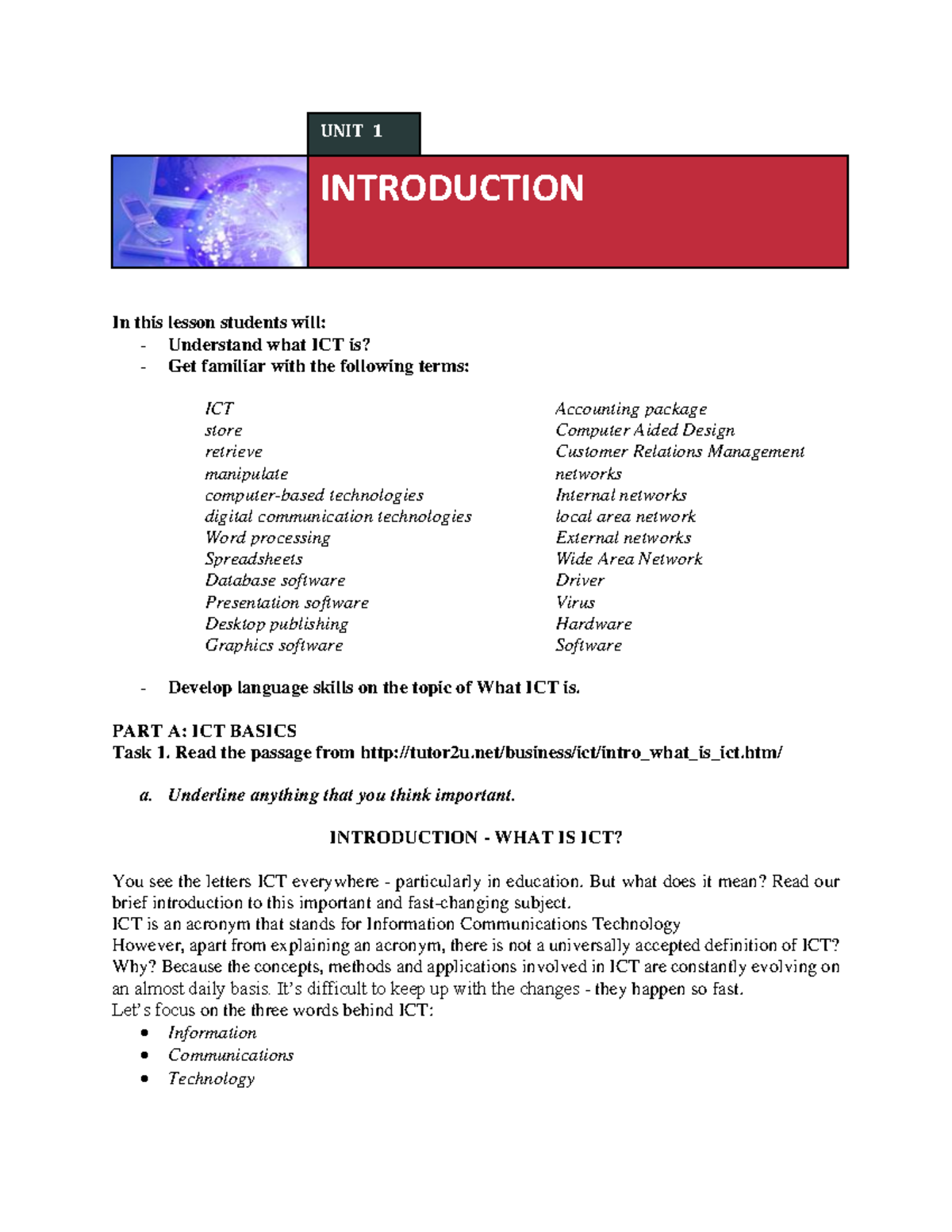 Unit 1: Introduction to ICT Concepts and Applications in Education ...