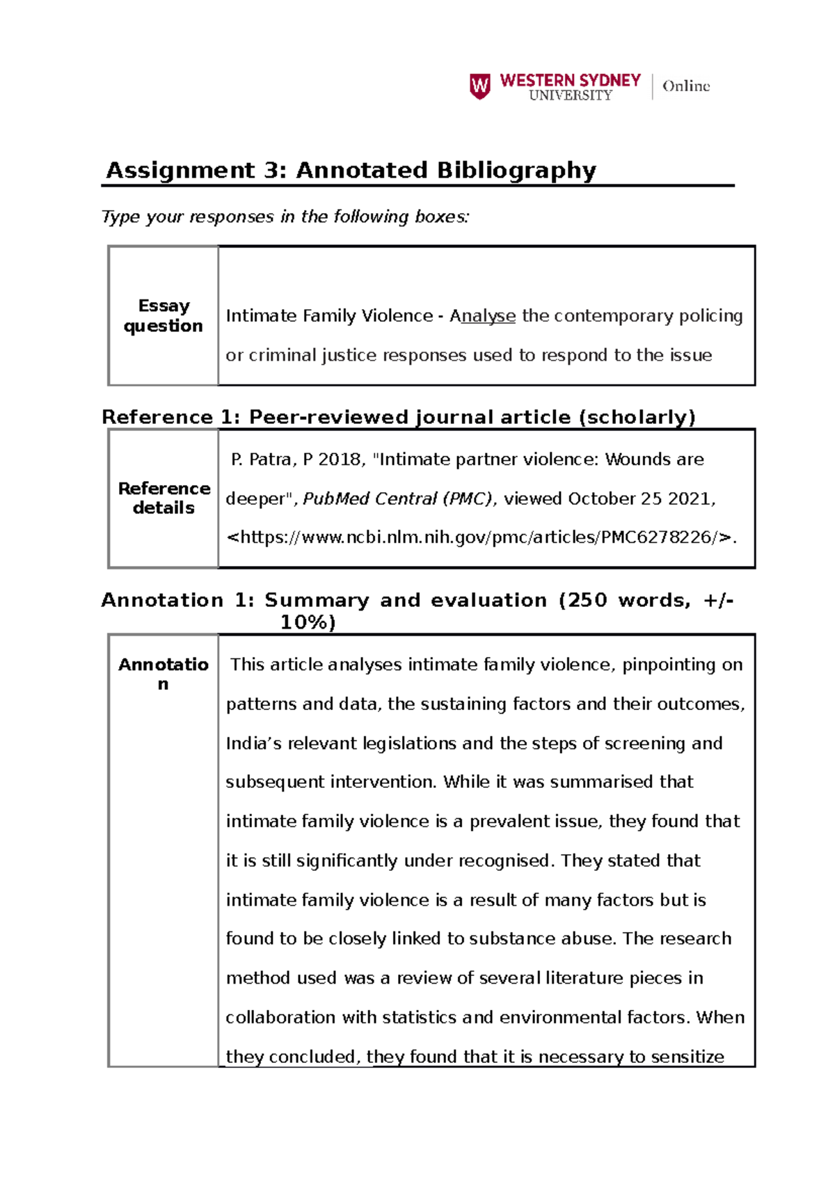Assignment 3A Annotated Bibliography template - 102039 - UWS - Studocu