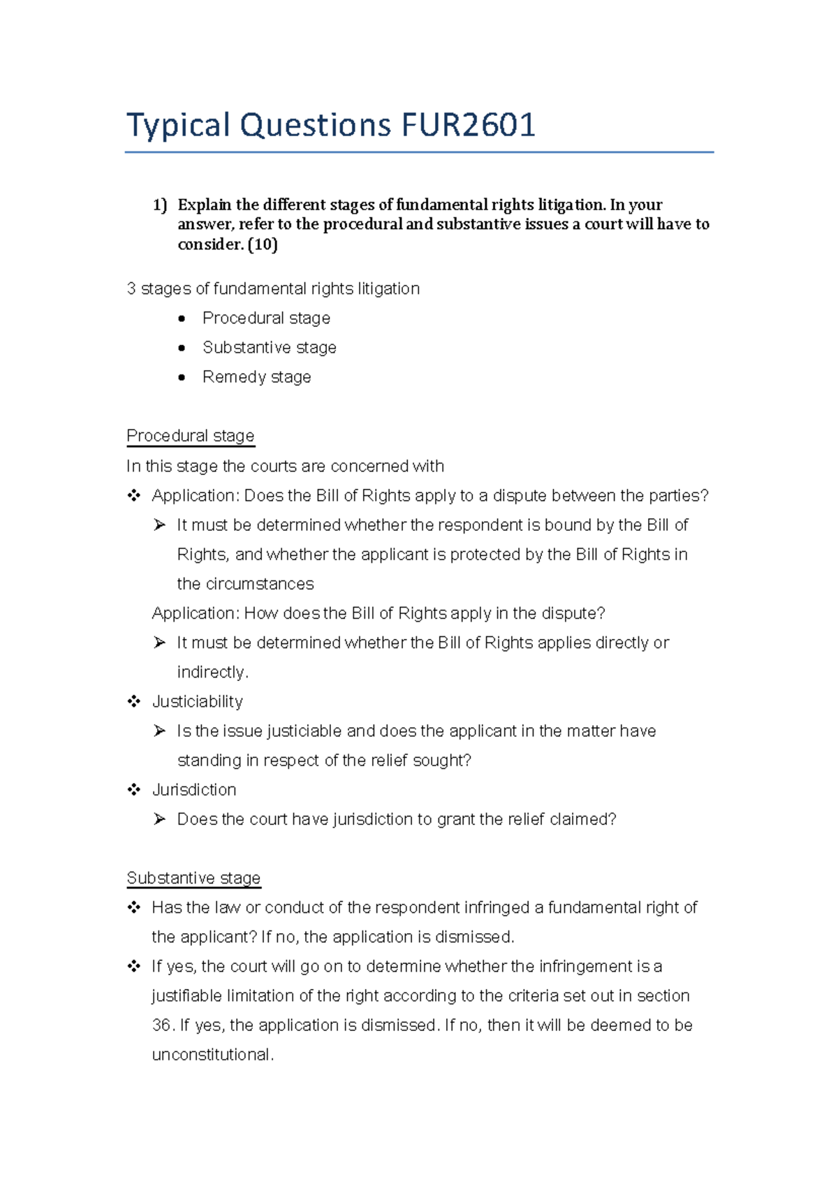 FUR Exam Study Guide: Key Questions and Answers on Rights Litigation ...