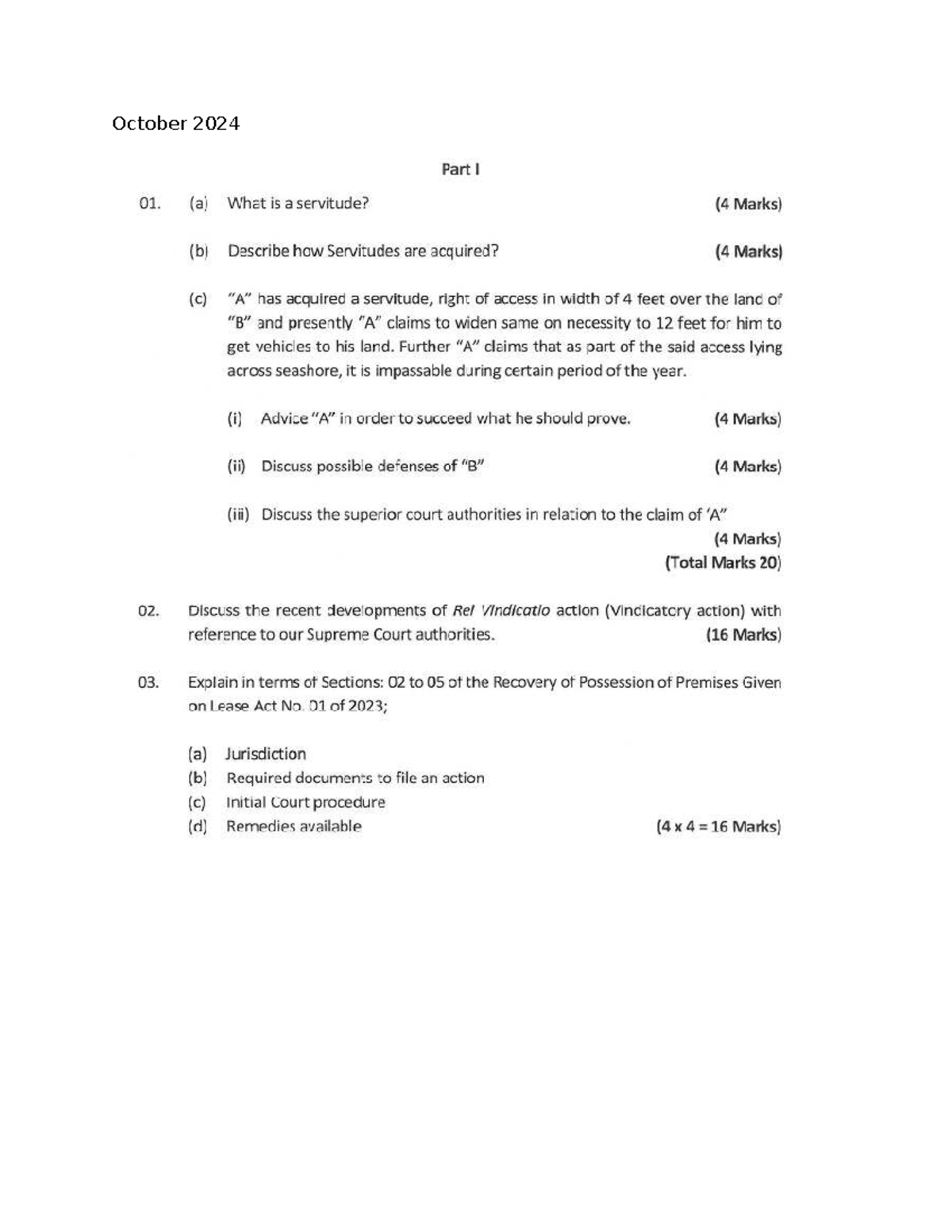 October 2023 Law of Property II (LW 206) Past Exam Questions and ...