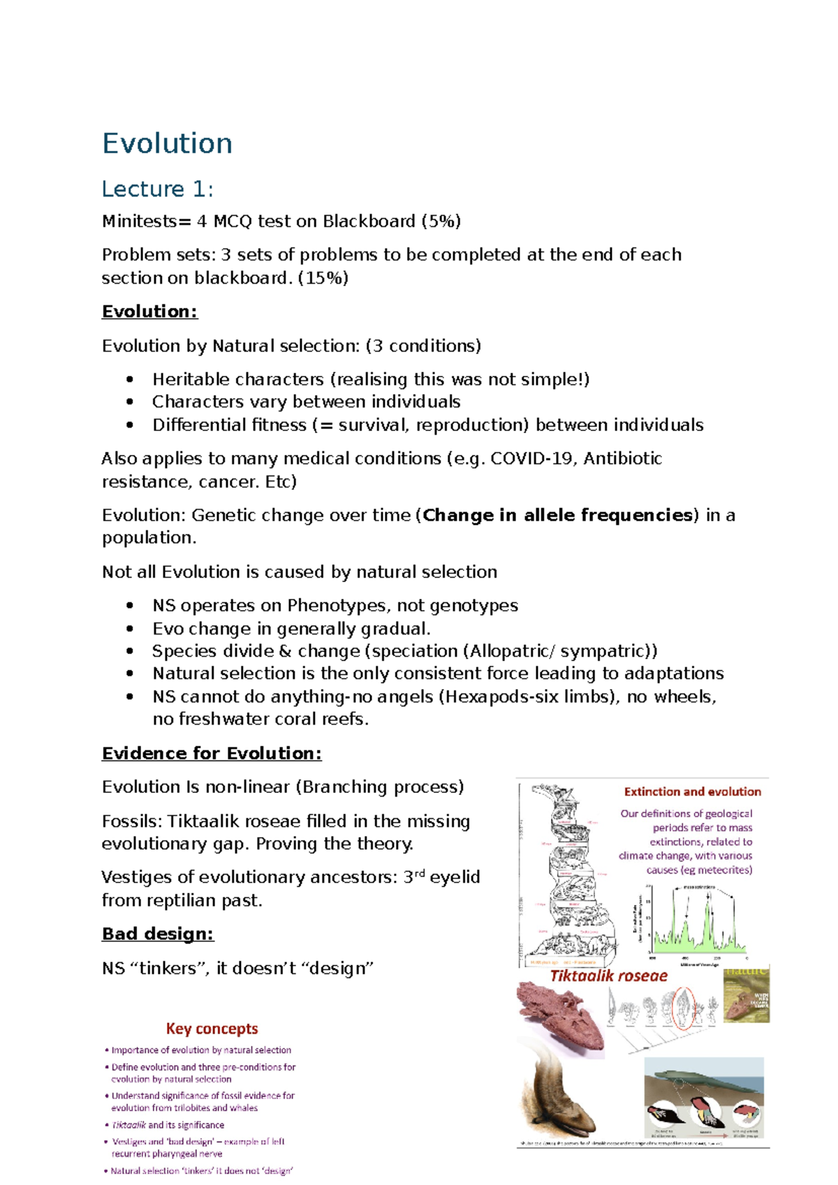 Evolutionary Concepts and Evidence: Natural Selection and Speciation ...