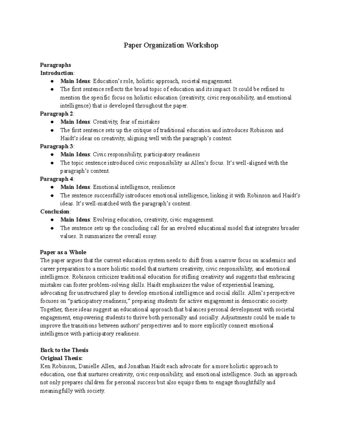 Organization Activity - Paper Organization Workshop Paragraphs ...
