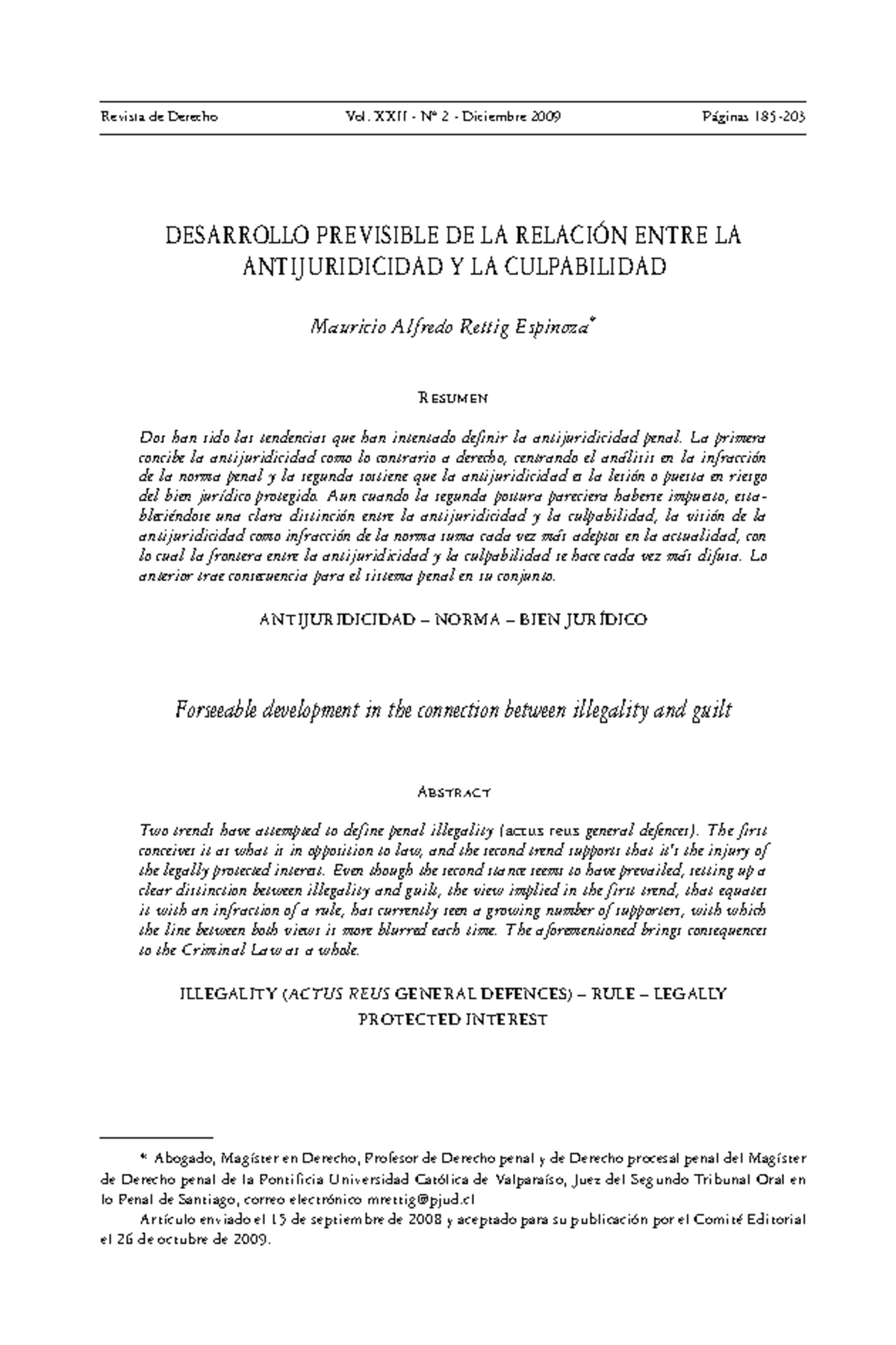 Desarrollo Previsible de la Antijuridicidad y Culpabilidad en Derecho ...