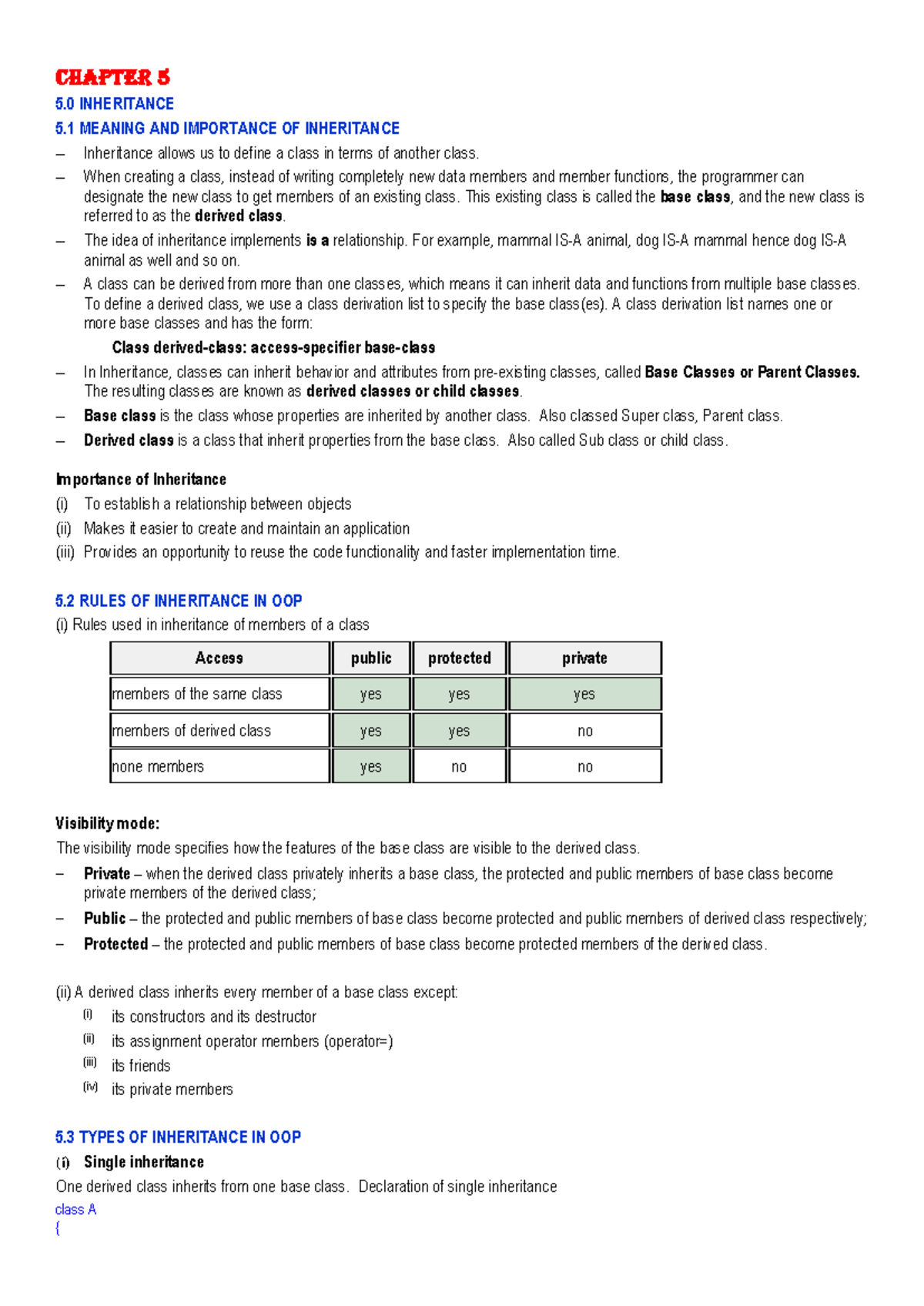 Chapter 5 OOP - "Excellent OOP notes! Clear, concise, and well ...
