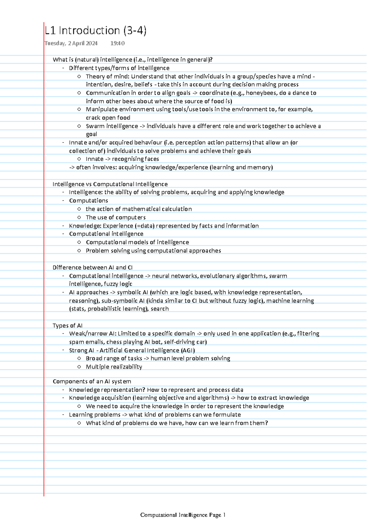 CI L1 Introduction - Lecture Notes on Computational Intelligence Basics ...