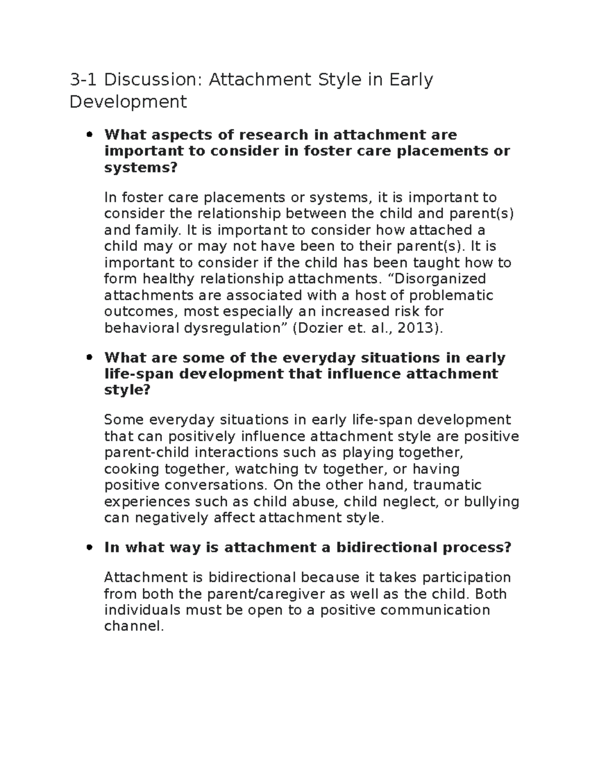 3-1 Discussion: Exploring Attachment Styles in Early Development - Studocu