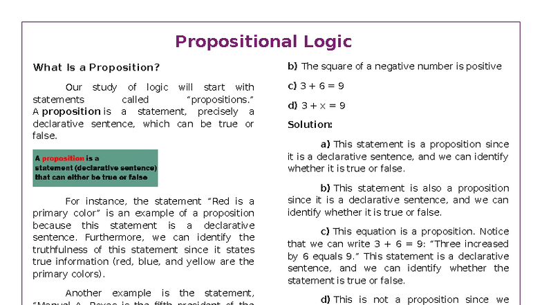 Final UPCAT Math Logic Notes: Understanding Propositions and Truth ...