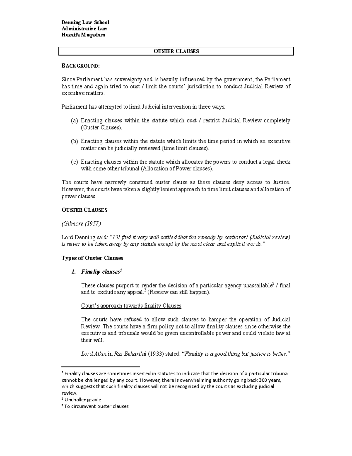 Admin Law Lecture 3: Understanding Ouster Clauses in Judicial Review ...