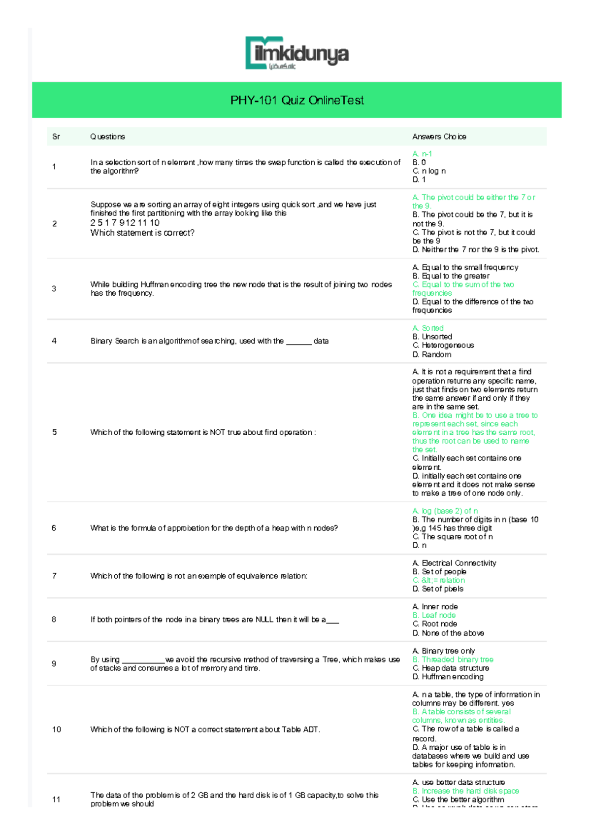 Quiz PHYS 101 Online MCQ: Key Questions & Answers - Studocu