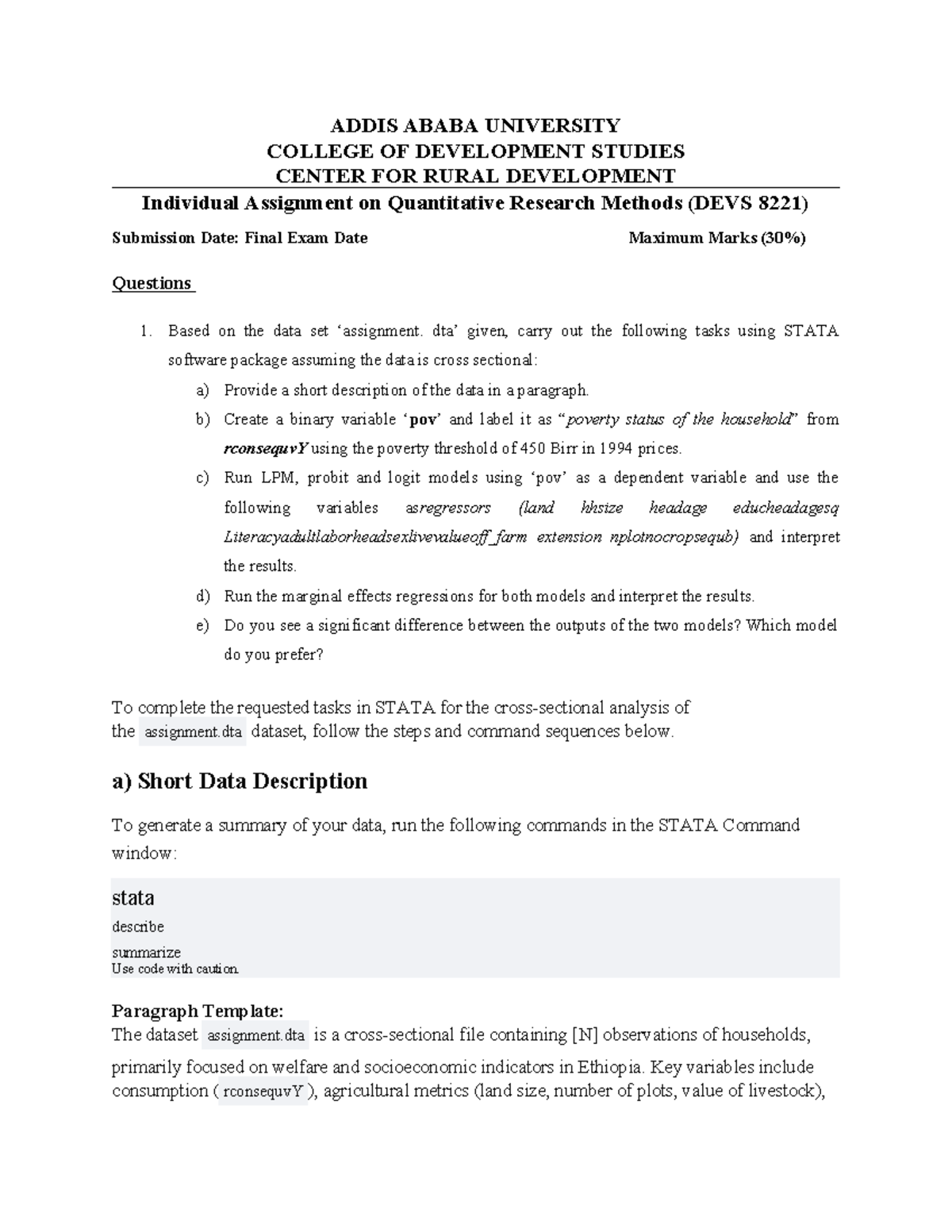 Quantitative Research Methods Assignment (DEVS 8221) - Final Exam Guide ...