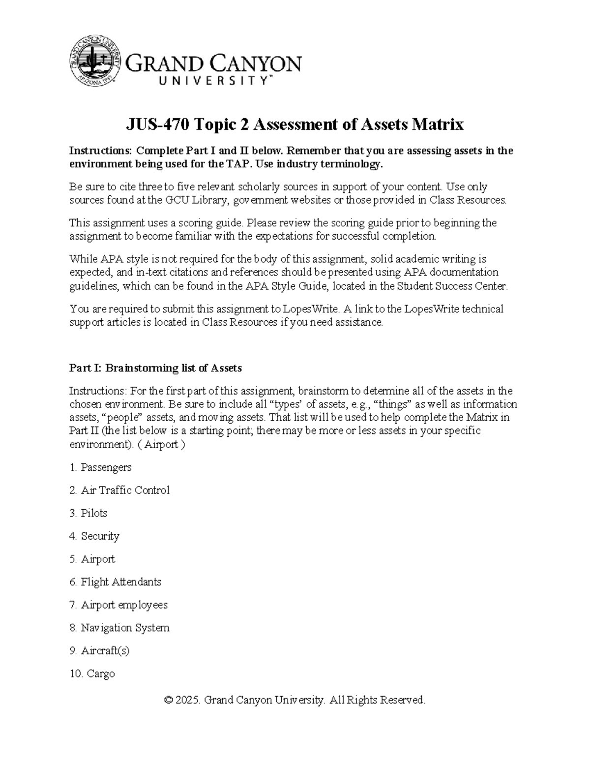 Assessment of Assets Matrix for TAP: Part I & II Instructions - Studocu