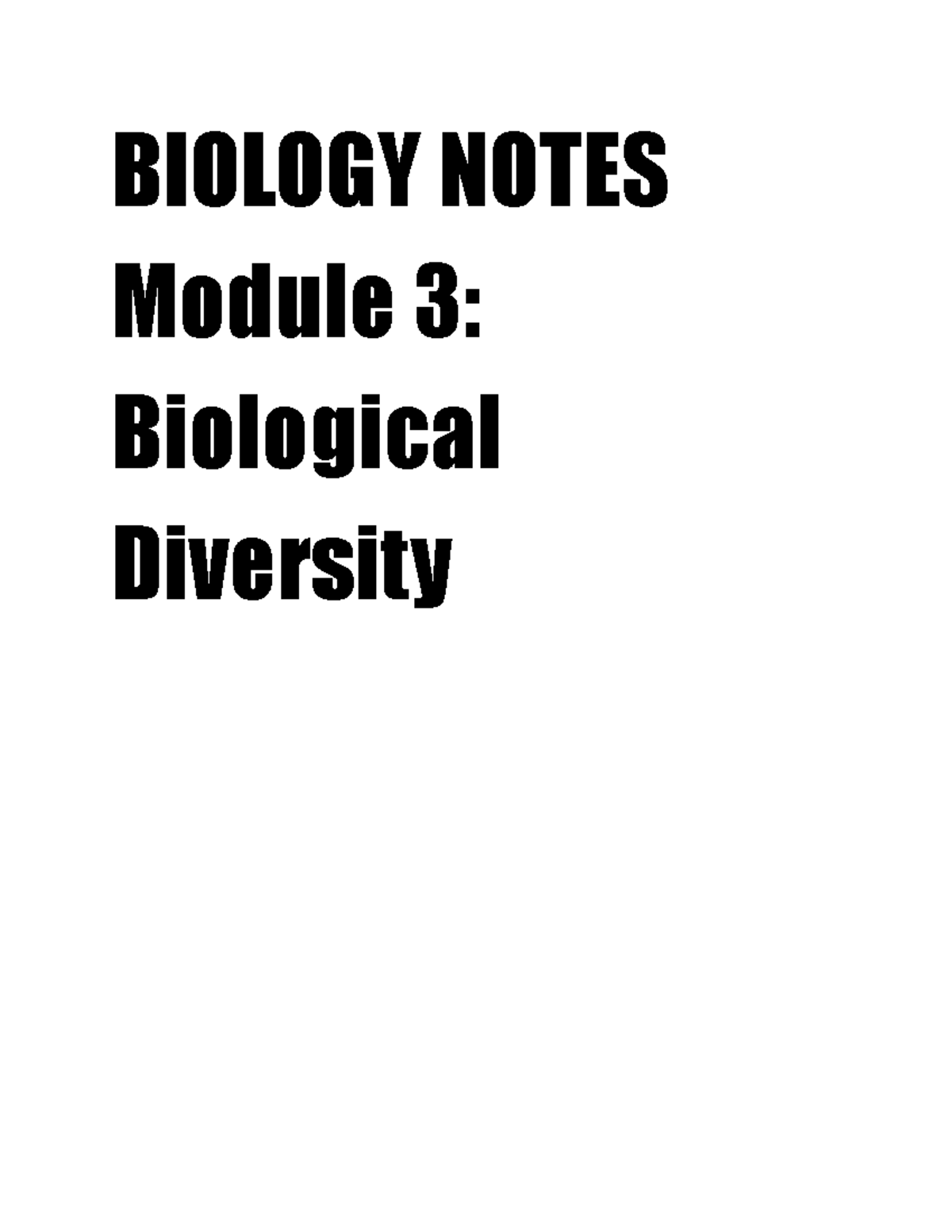 Biology Module 3: Biological Diversity Study Notes - Studocu