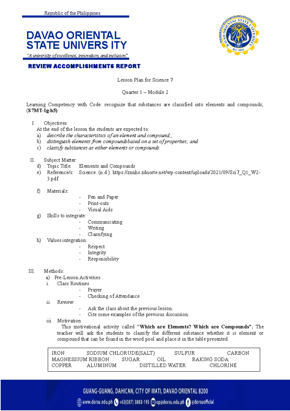 Science - LESSON PLAN - Based on Annex 2B to DepEd Order No. 42, s ...