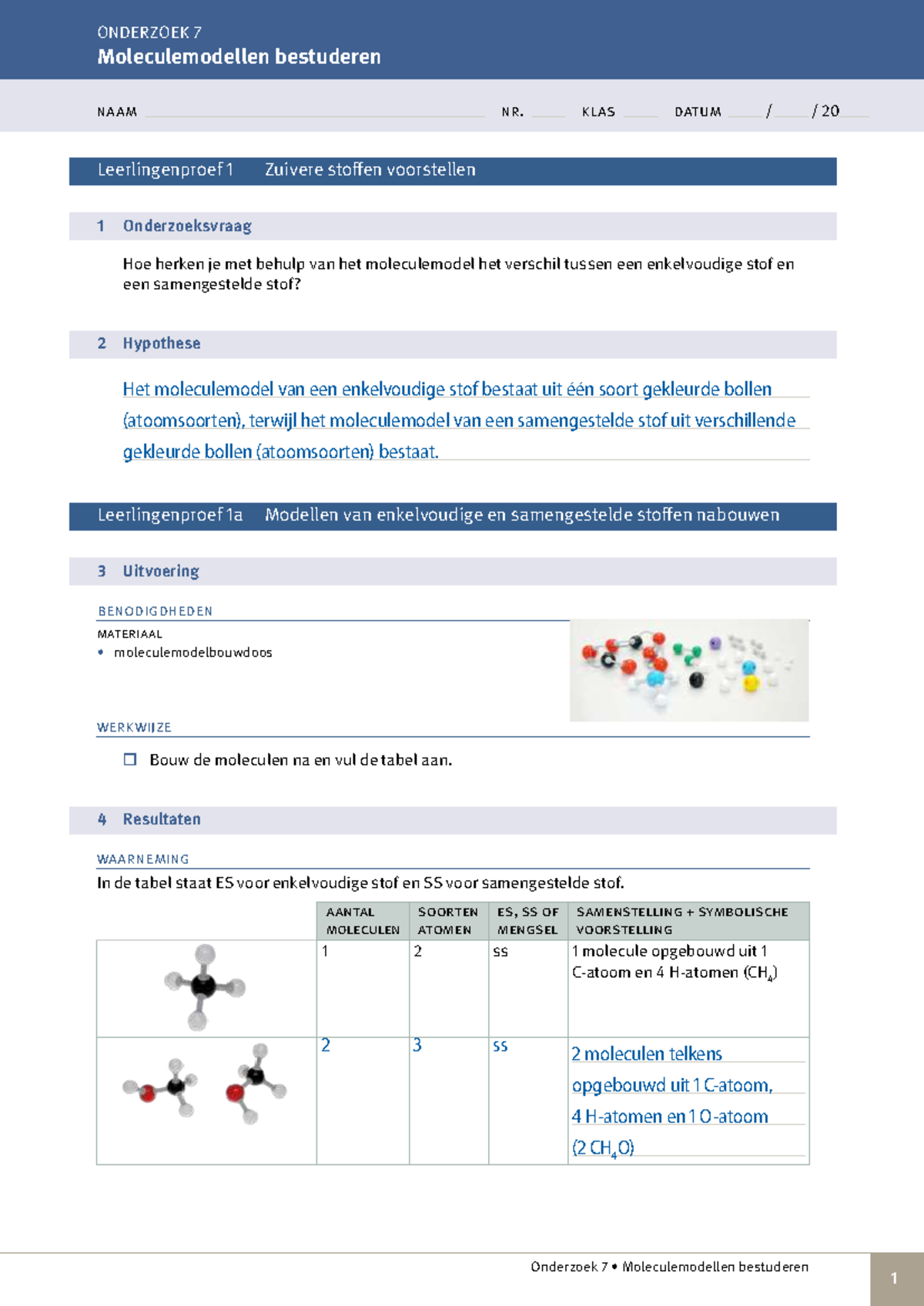 Onderzoek 7: Moleculemodellen van Zuivere en Samengestelde Stoffen ...