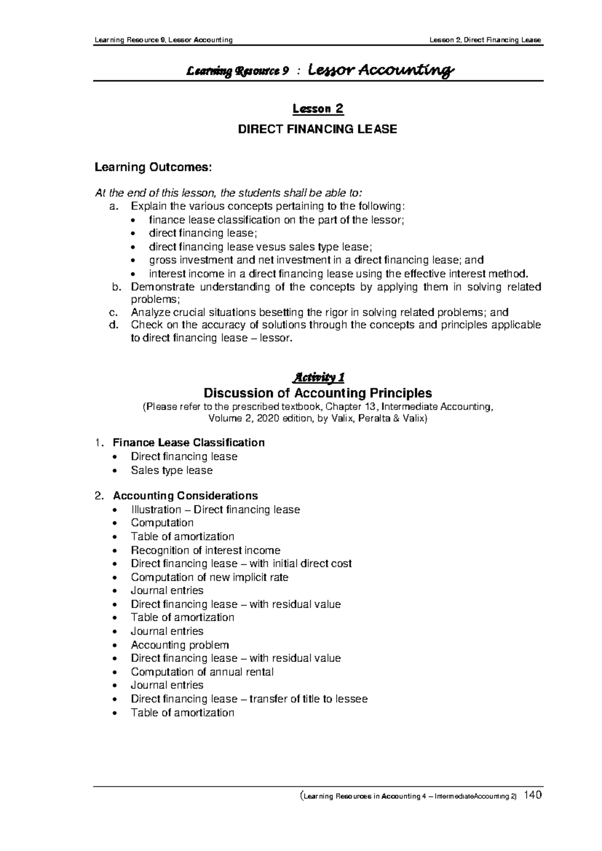 Learning Resource 9: Lesson 2 on Direct Financing Lease Accounting ...