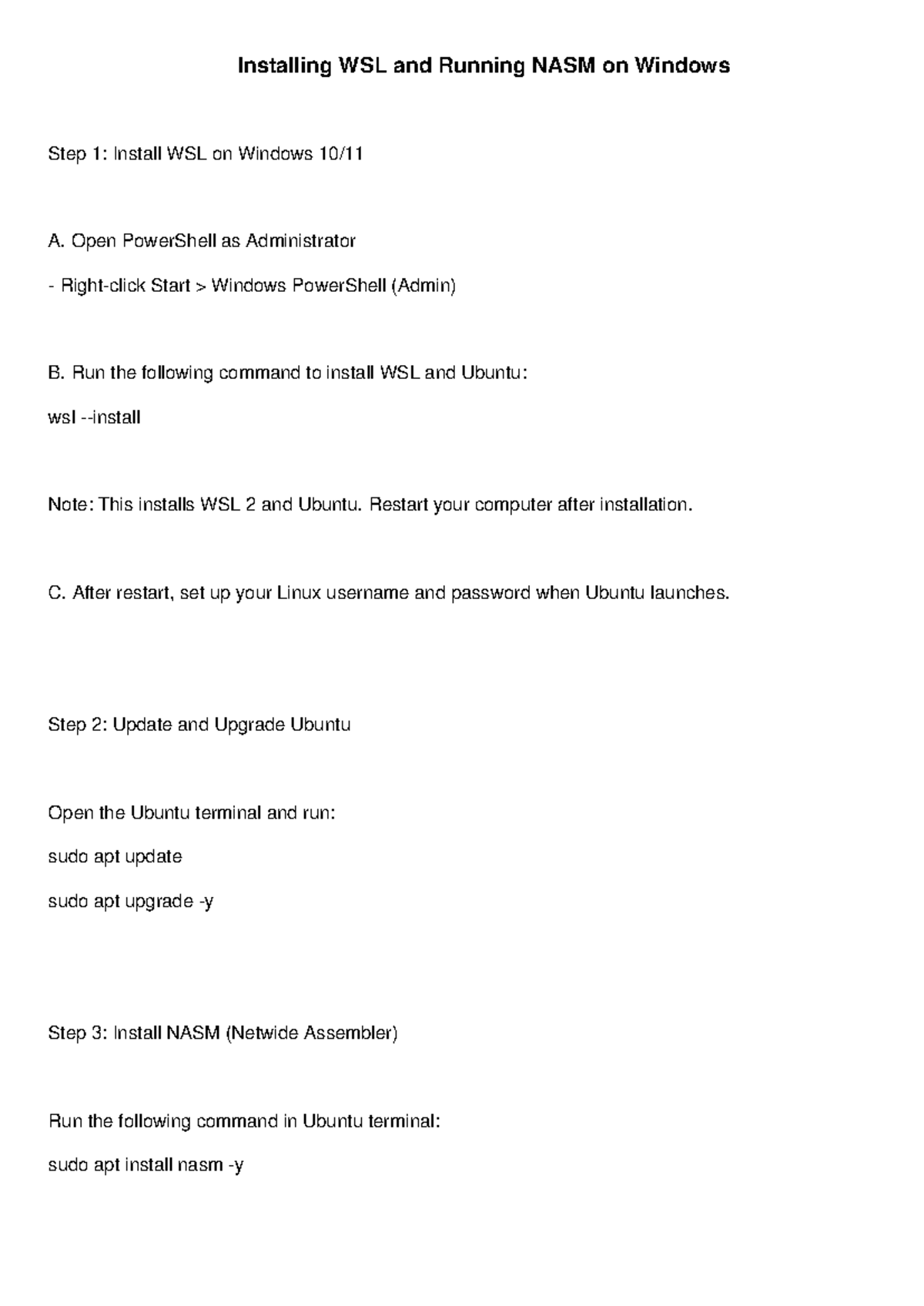 WSL & NASM Installation Guide for Windows: Step-by-Step Instructions ...