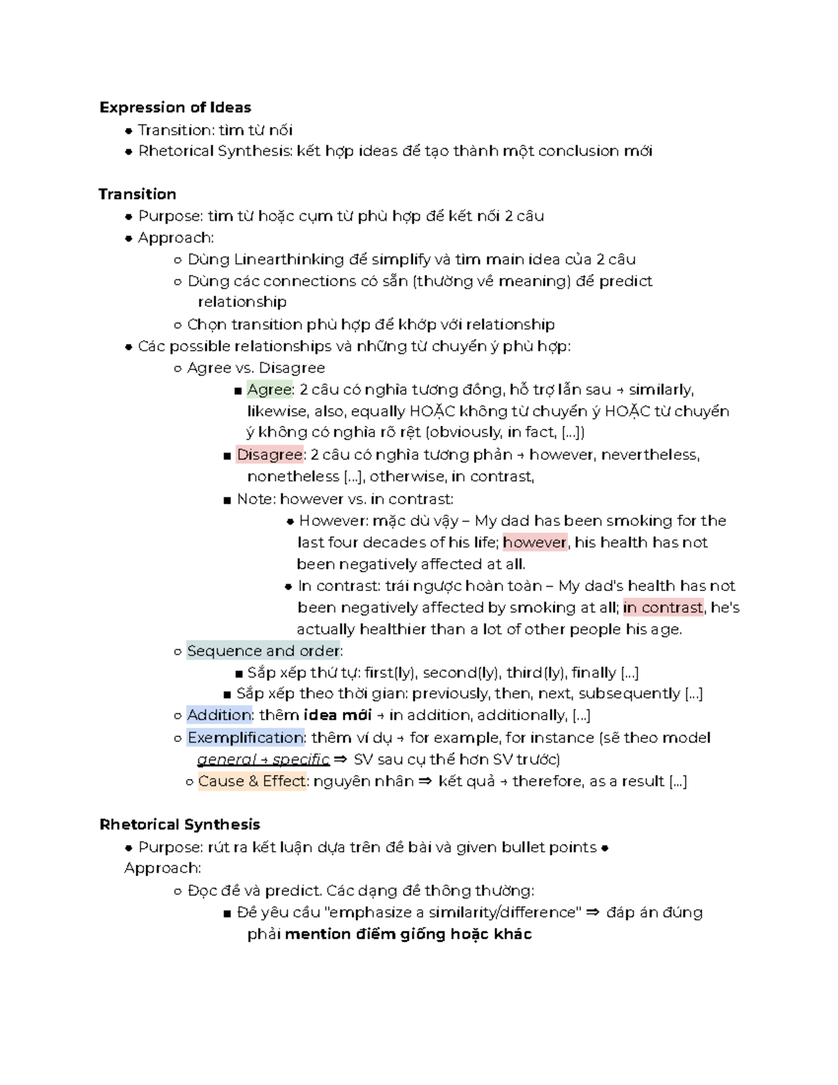 Expressions of Ideas: Transition & Rhetorical Synthesis Techniques ...