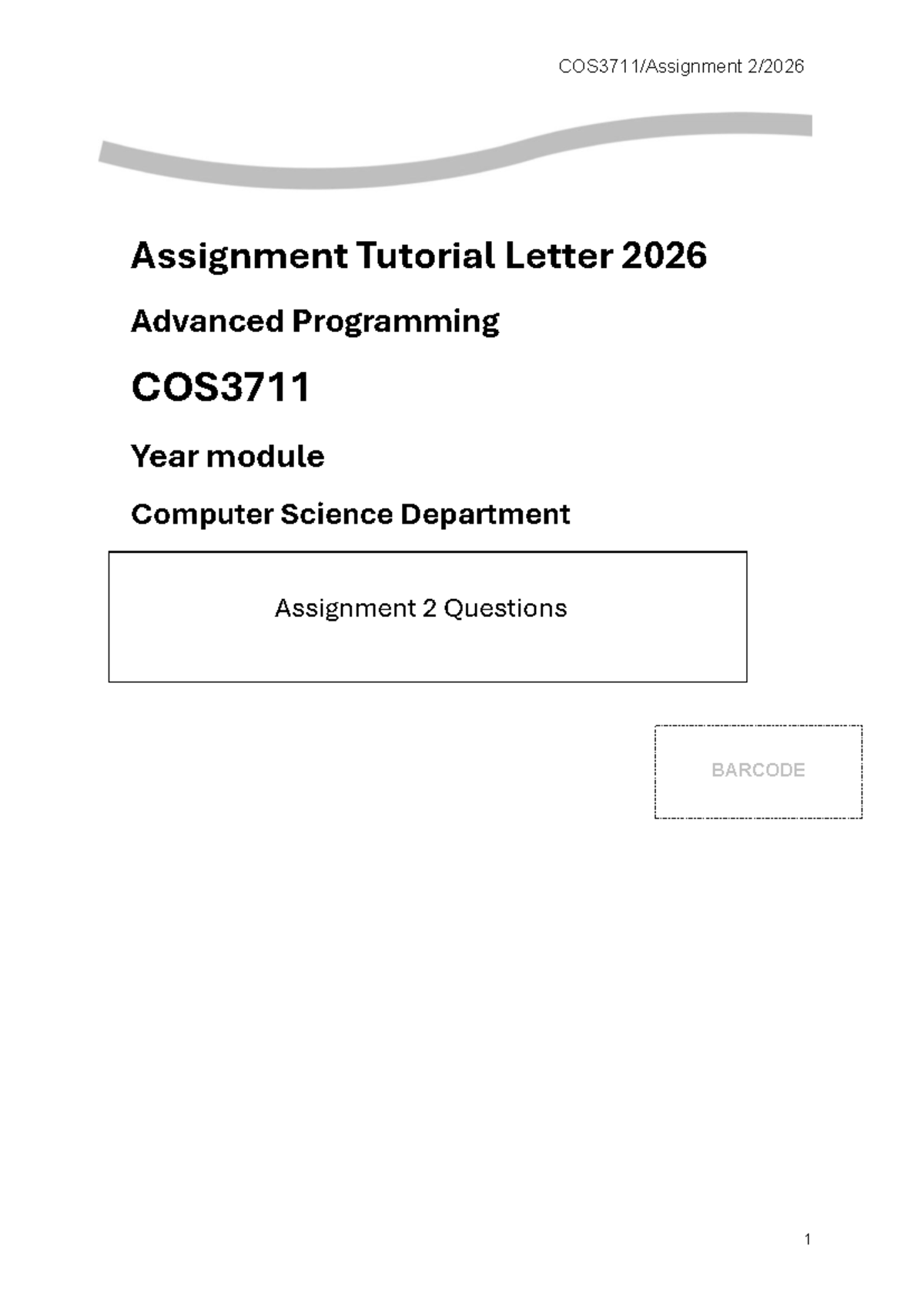 COS3711 Assignment 2 Tutorial Letter: Advanced Programming 2026 - Studocu