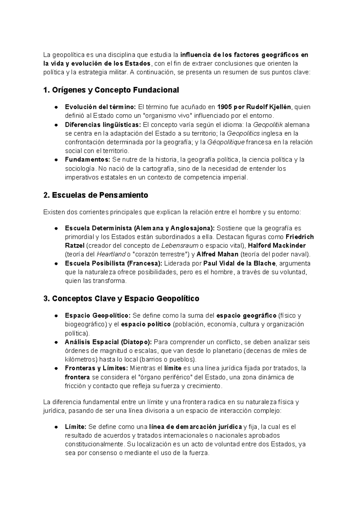 Geopolítica: Resumen de Conceptos Clave y Escuelas de Pensamiento - Studocu