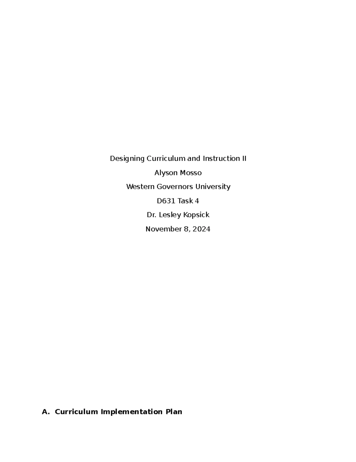 D631 Task 1 - Curriculum Proposal for 8th Grade Math Class - Studocu