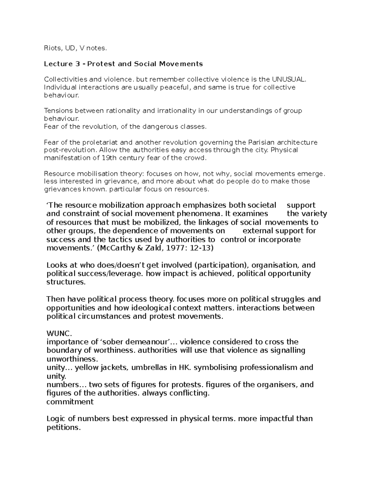 RUDV lecture 3-9 notes - Summary Riots, Disorder and Urban Violence ...
