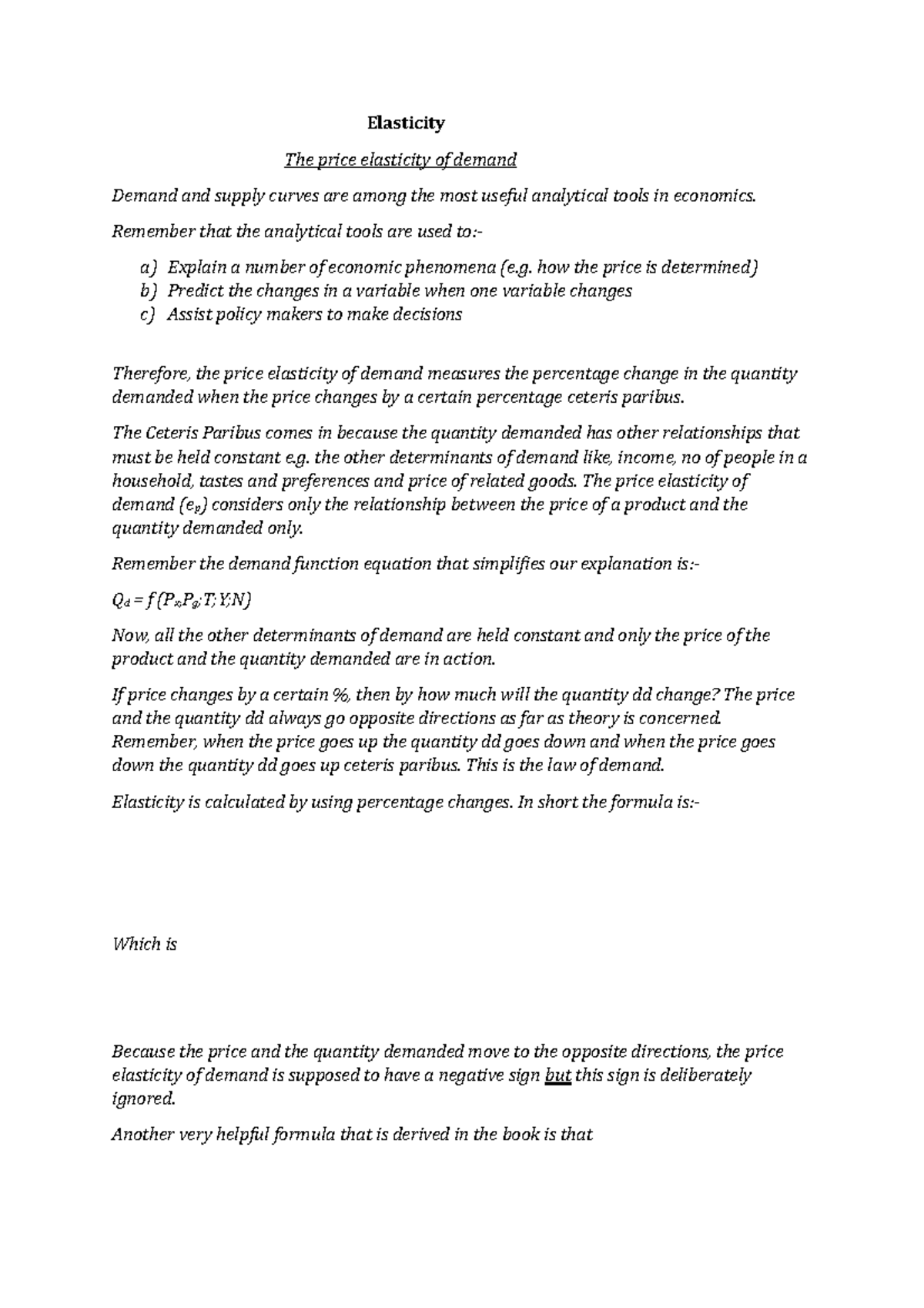 Economics 101: Elasticity Overview Notes and Key Formulas - Studocu