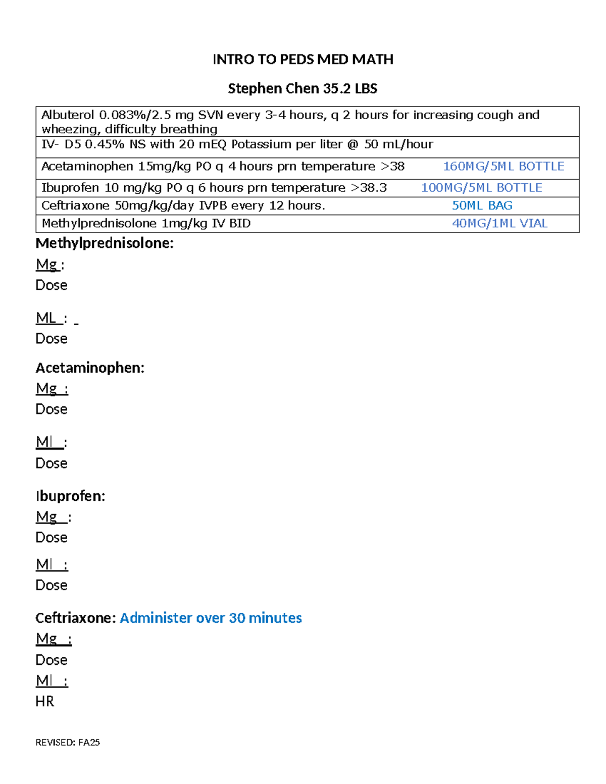 Intro to PEDS MED MATH: Dosage Calculations & Guidelines - Studocu