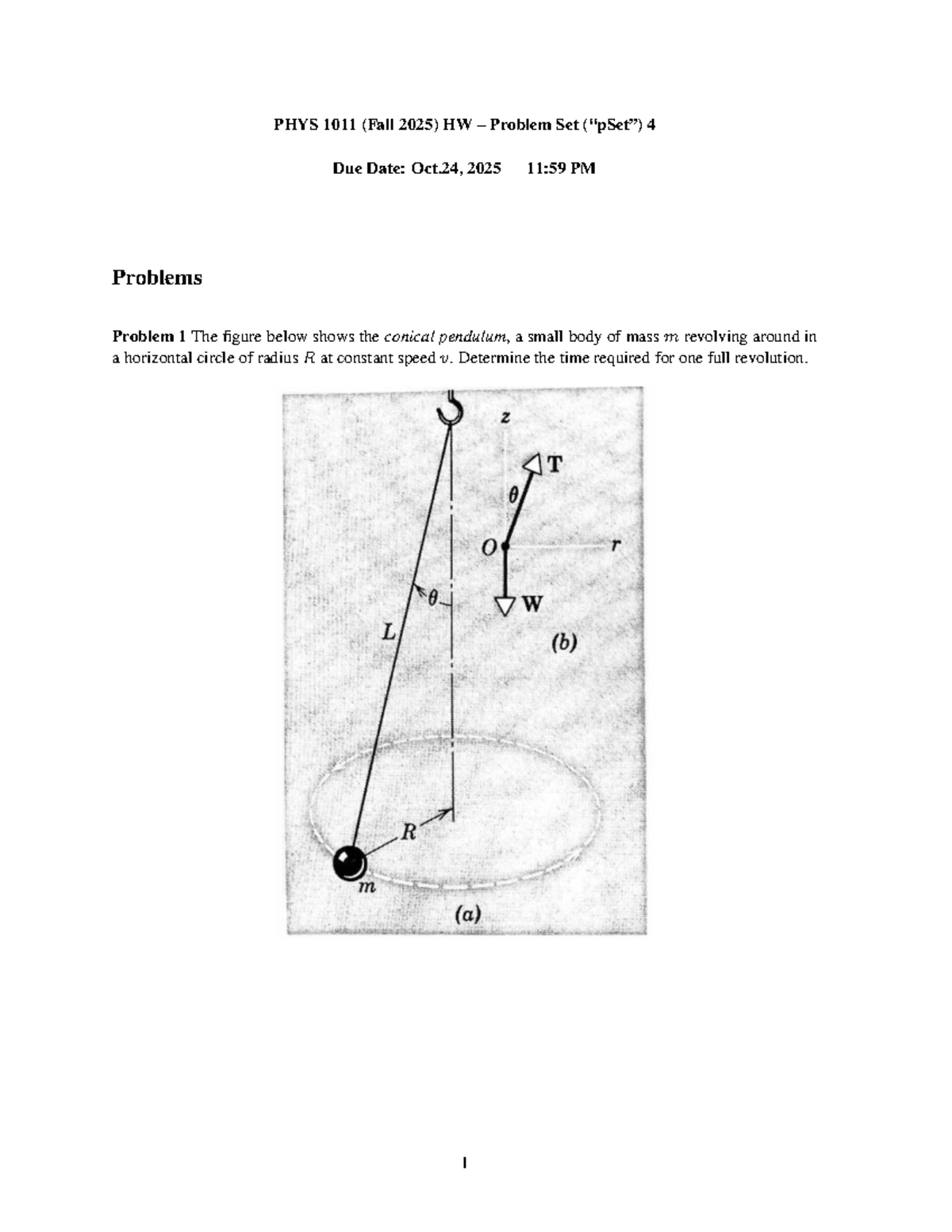 PHYS 1011 (Fall 2025) HW Problem Set 4 - Due Oct. 24, 2025 - Studocu