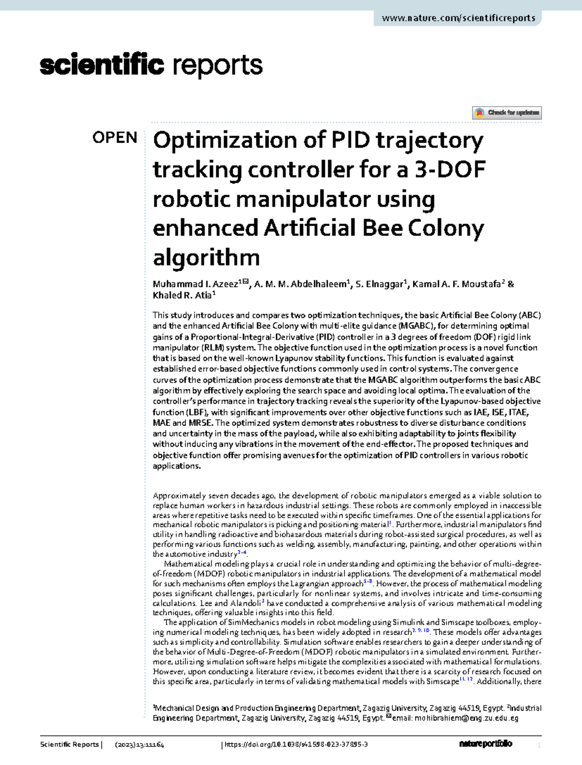 S41598 023 37895 3 - Optimization of PID Controller for Robotic ...