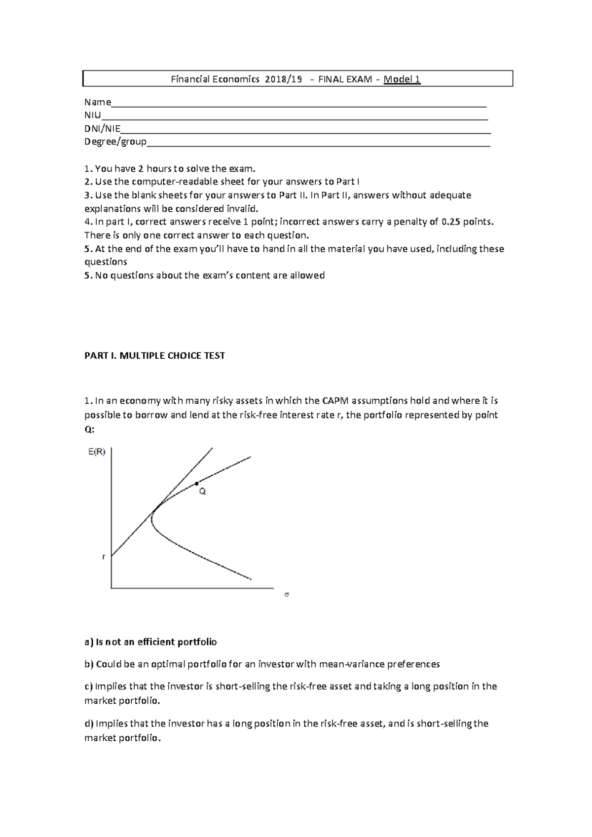Financial Economics FINAL EXAM - June 22: Q&A Review Document - Studocu