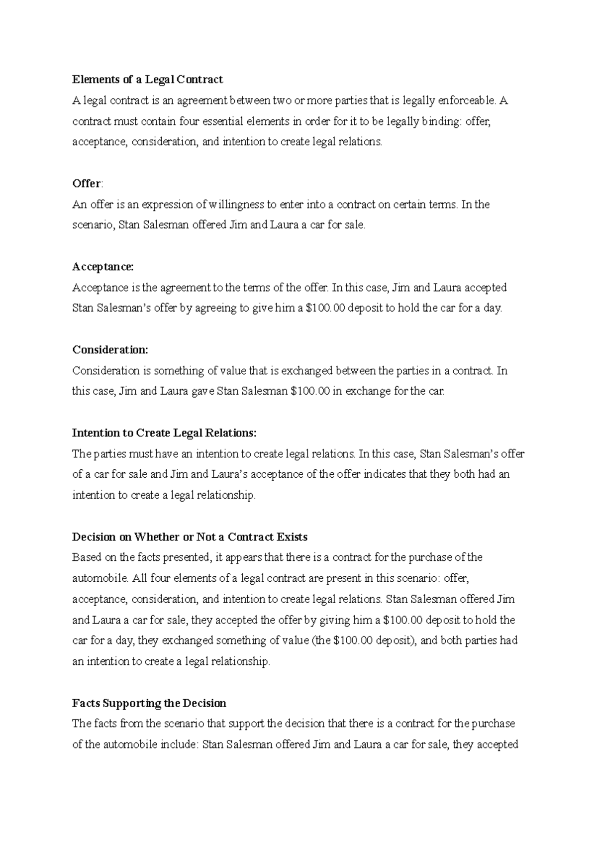 Elements of a Legal Contract - A contract must contain four essential ...
