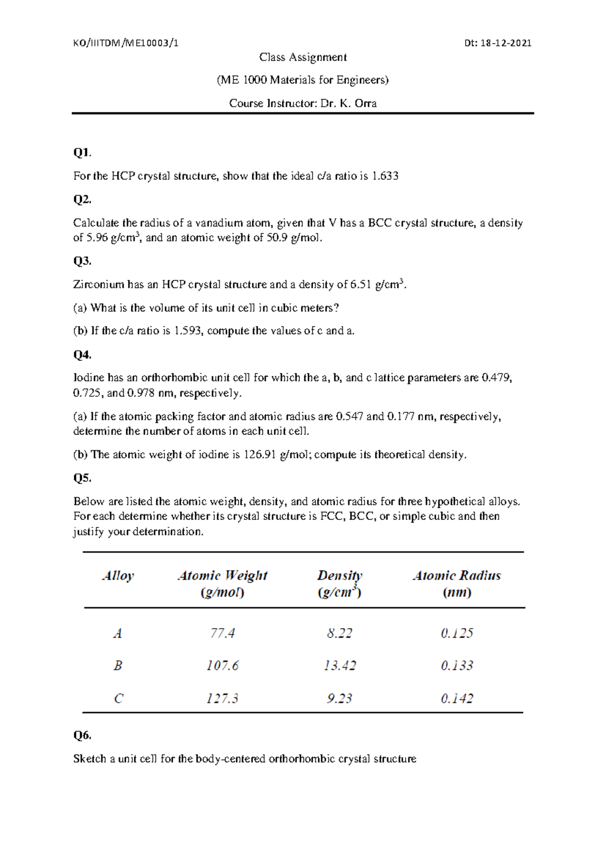 Class Assignment (ME 1000): HCP & Crystal Structures Analysis - Studocu