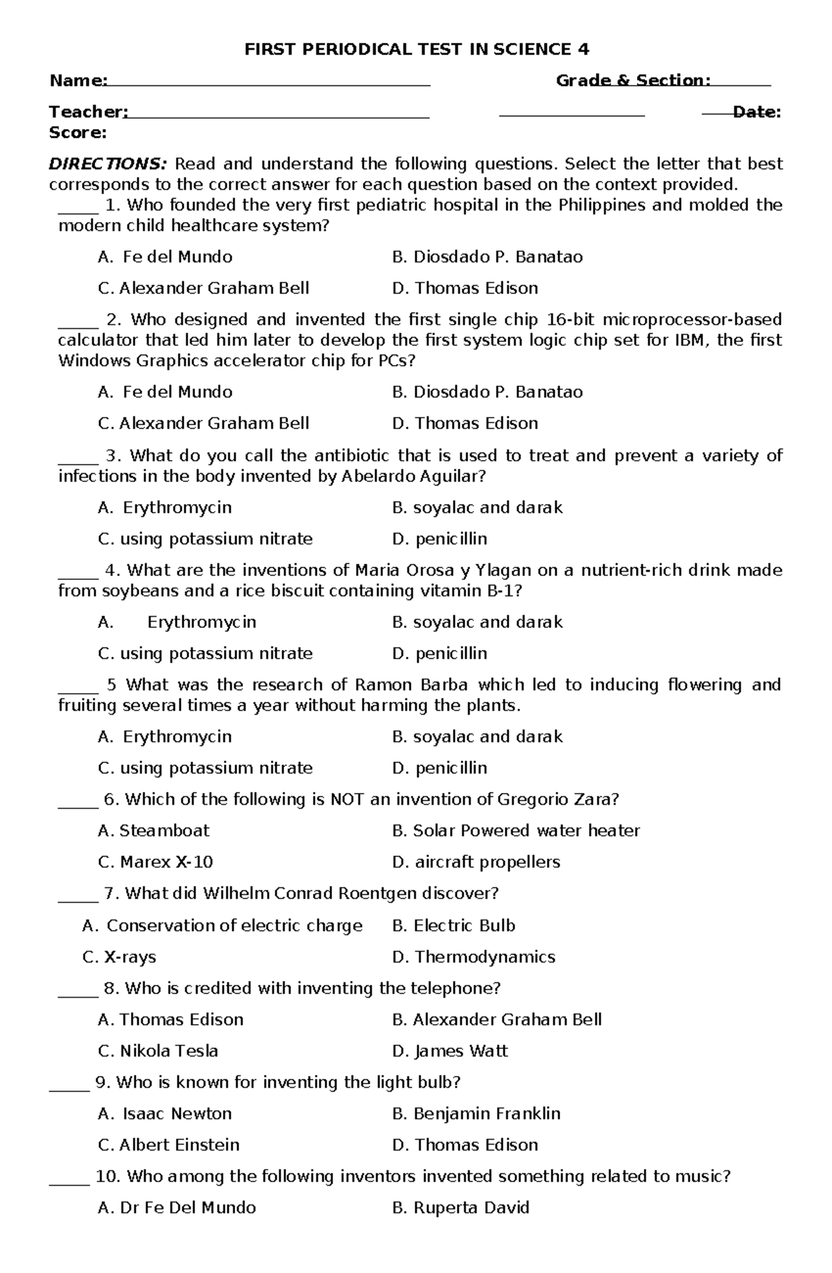 Q1 Pt Science 4 Periodical Test Review And Key To Correction Studocu