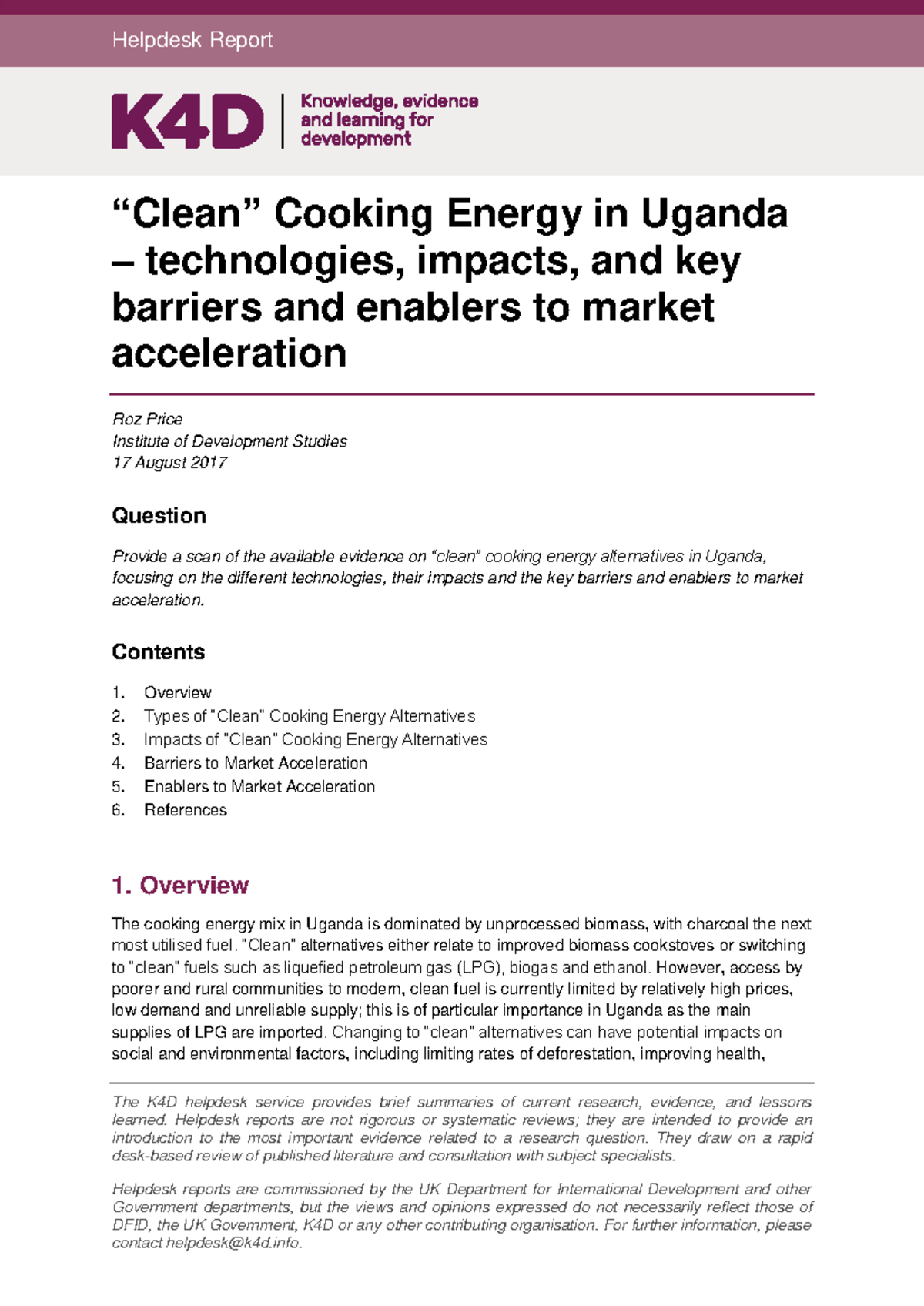 K4D Helpdesk Report: Clean Cooking Energy in Uganda - Technologies ...