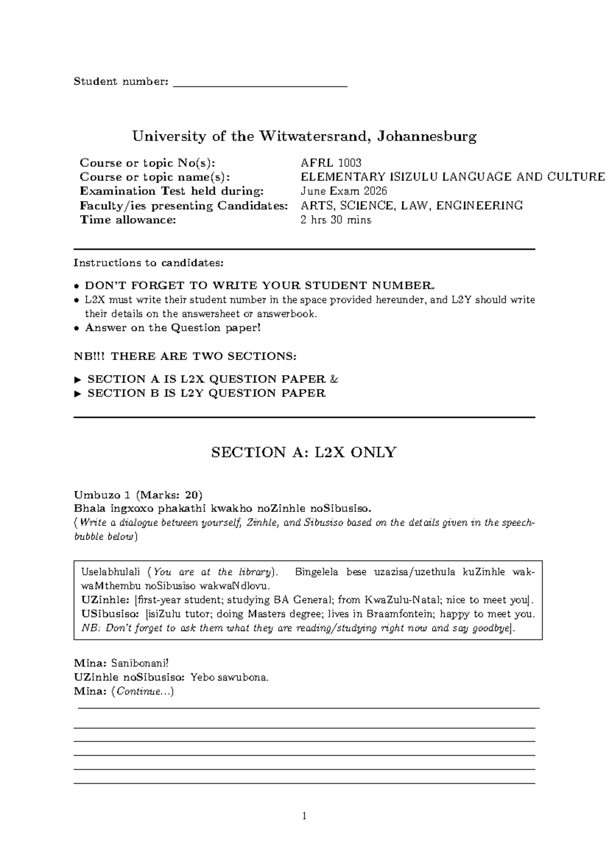AFRL 1003 - Zulu Language & Culture June Exam Prep Test 2026 - Studocu